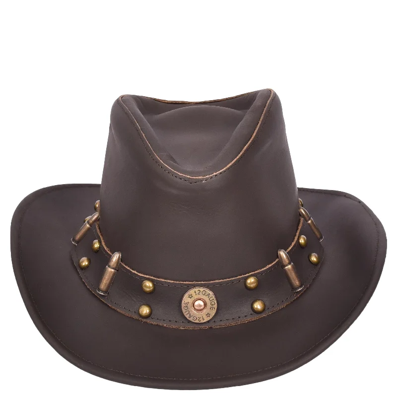 Real Leather Bullet Ornament Cowboy Western Australian Bush Hat HL3345 Brown