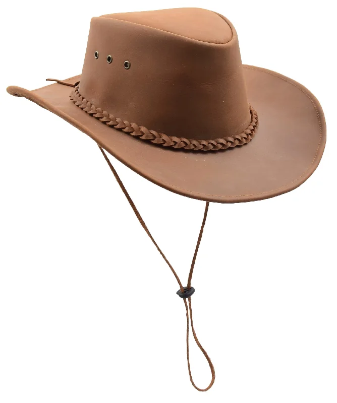 Real Leather Cowboy Australian Bush Hat HL005 Tan