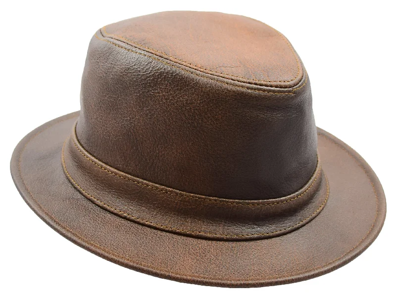 Real Leather Trilby Hat Soft Lightweight HL004 Reddish Brown